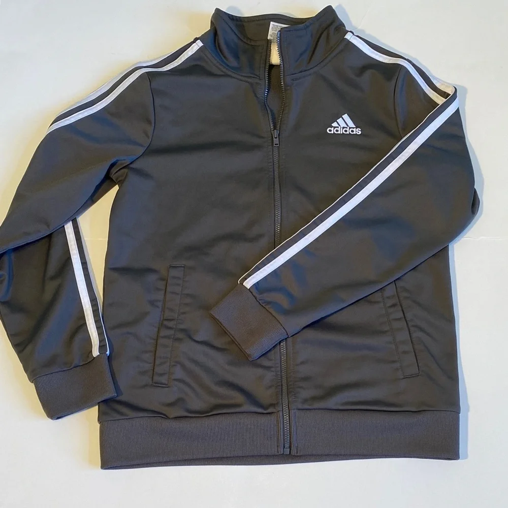 Adidas grey and white full-zip track jacket Boys size medium 10/12